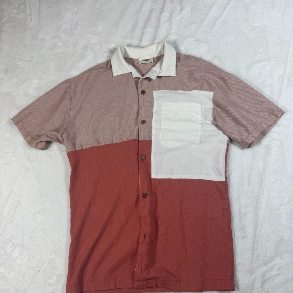Pull & Bear Color block Short Sleeve Button Up Shirt Mens Small S